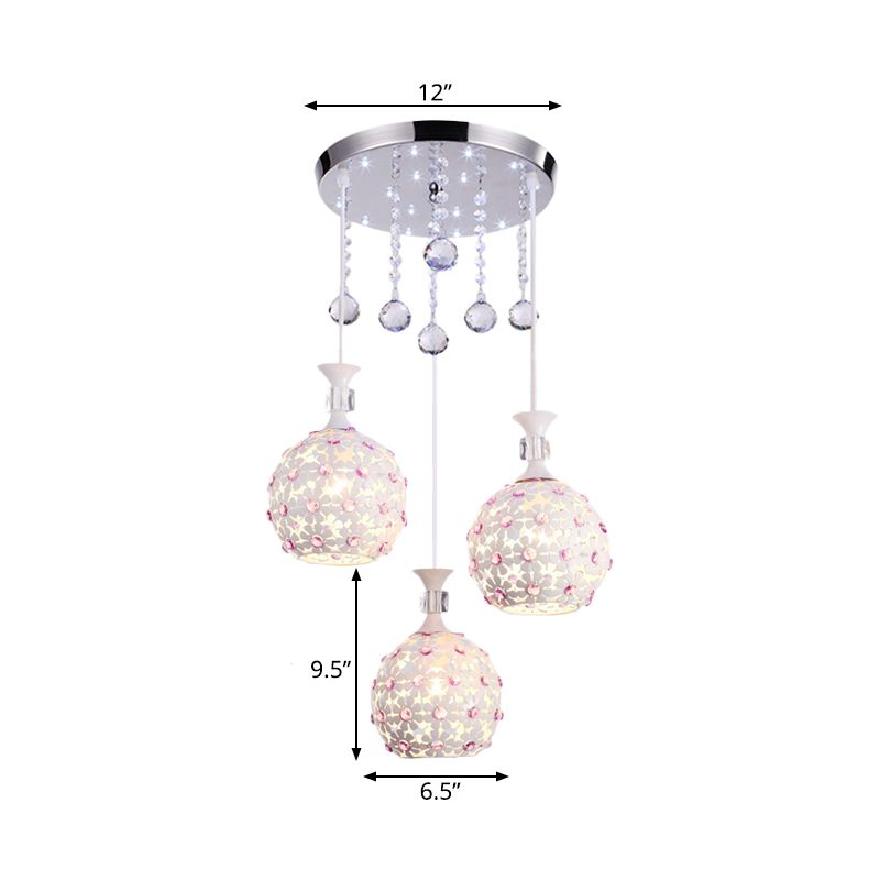 Pendule de fleur blanc avec conception de balle Contemporain Prède en cluster en fer à 3 têtes avec gouttelettes en cristal