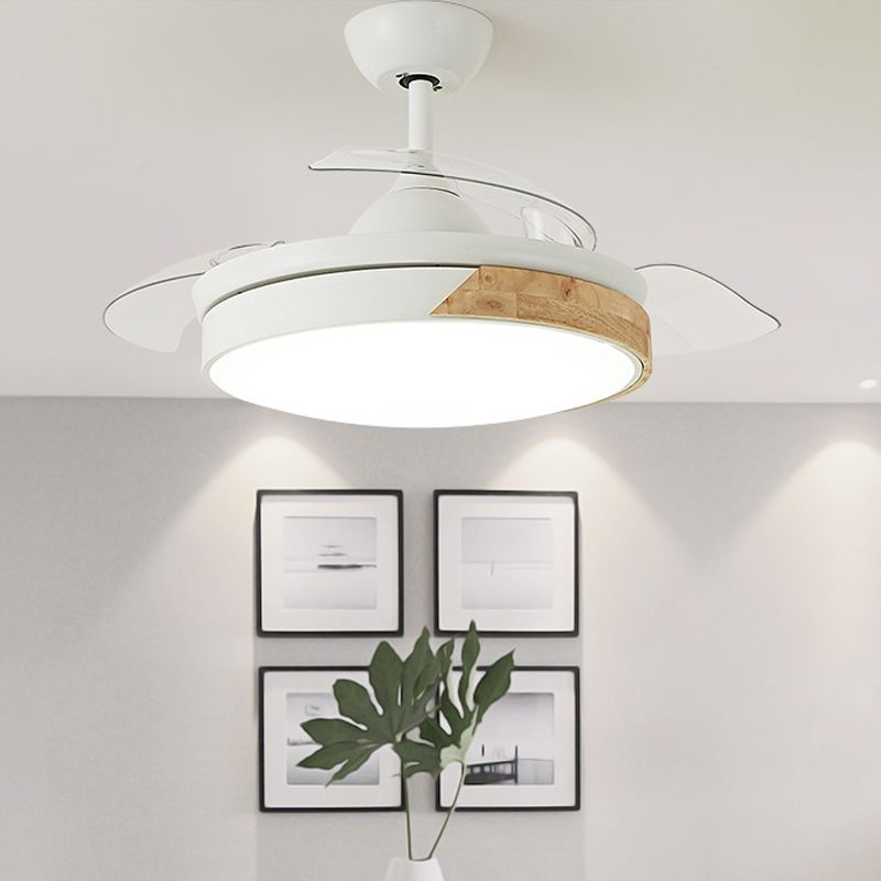 4-Blade Modernist LED Semi Flush Patchwork Round 20" Wide Ceiling Fan Light Fixture with Acrylic Shade