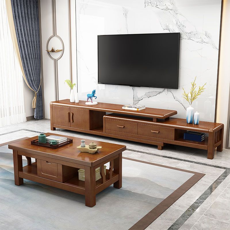 Oak Contemporary Media Console 3 Drawers TV Console with Splayed Wooden Legs