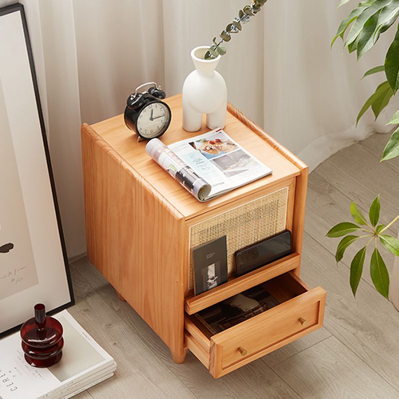 Modern Lower Shelf Nightstand Rattan Bedside Cabinet for Bedroom