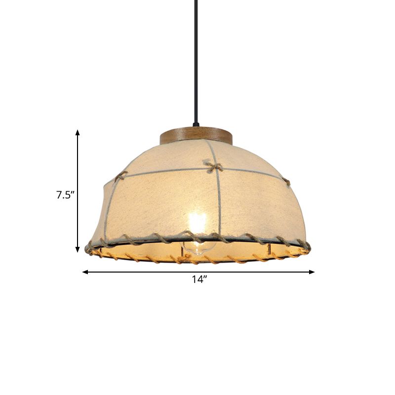 Tela de techo beige lámpara de suspensión tazón 1 luz colgante de estilo granja de luz con tapa de madera, 14 "/16"/18 "de ancho