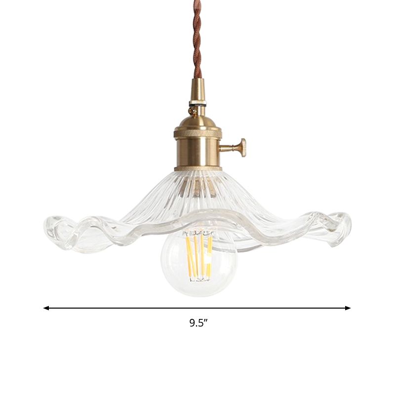 Hallway Foyer Lotus Leaf Pendant Lighting Clear Glass One Light Contemporary Hanging Lamp