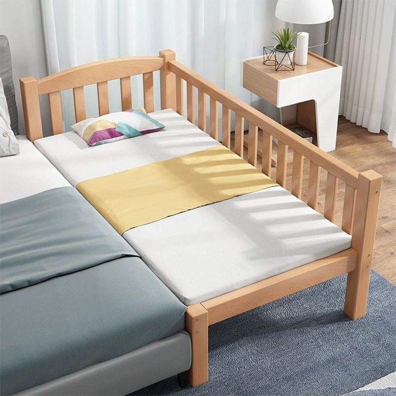 Contemporary Beech Platform Bed Slat Solid Wood Kids Bed with Guardrail