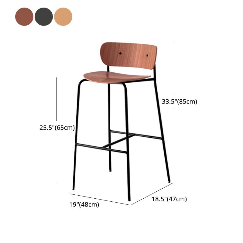 Low Back Metal Indoor Barstool Industrial Black Tall Stool with Wood Seat 1 Piece