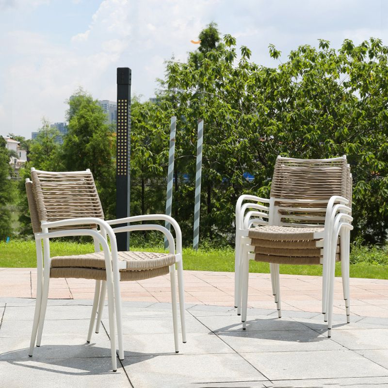 Modern Outdoor Bistro Chairs With Arm White Aluminum Dining Armchair