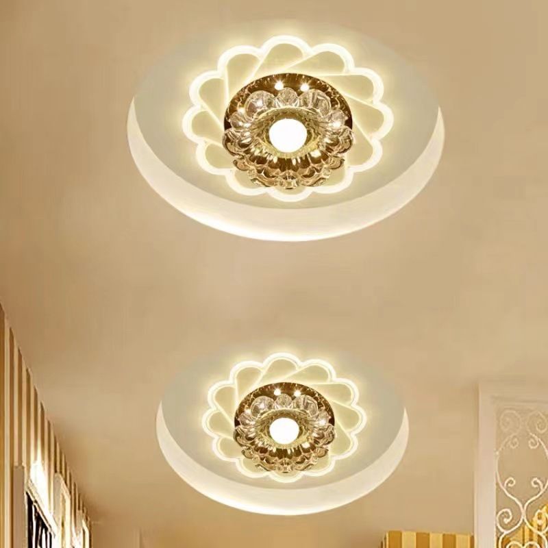 Concealed Crystal LED Flush Light Fixture Flower Ceiling Flush Mount with Hole 2-3.5'' Dia