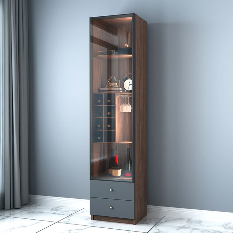 Scandinavian Faux Wood Storage Cabinet Black Glass Doors Display Cabinet for Bedroom