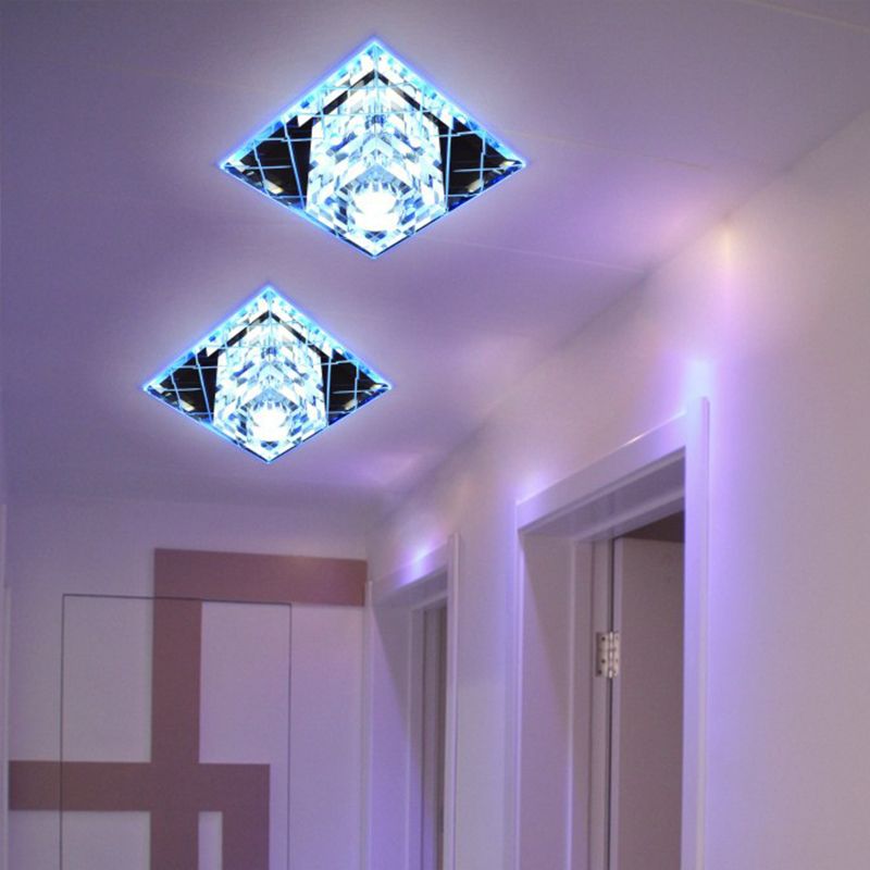 Cubic Flush Mount Lamp Modernist Clear Crystal LED Corridor Close to Ceiling Light in Chrome