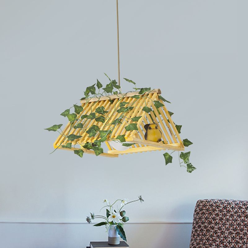 Rode/groene dak hanger lamp retro stijl bamboo 1 lichte eetkamer hangende lamp met planten deco