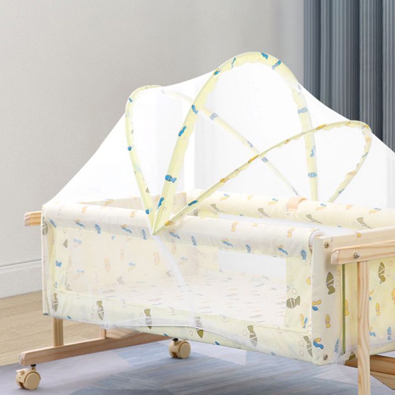 Solid Wood Rectangle Bassinet Gliding Crib Cradle with Upholstered for Baby