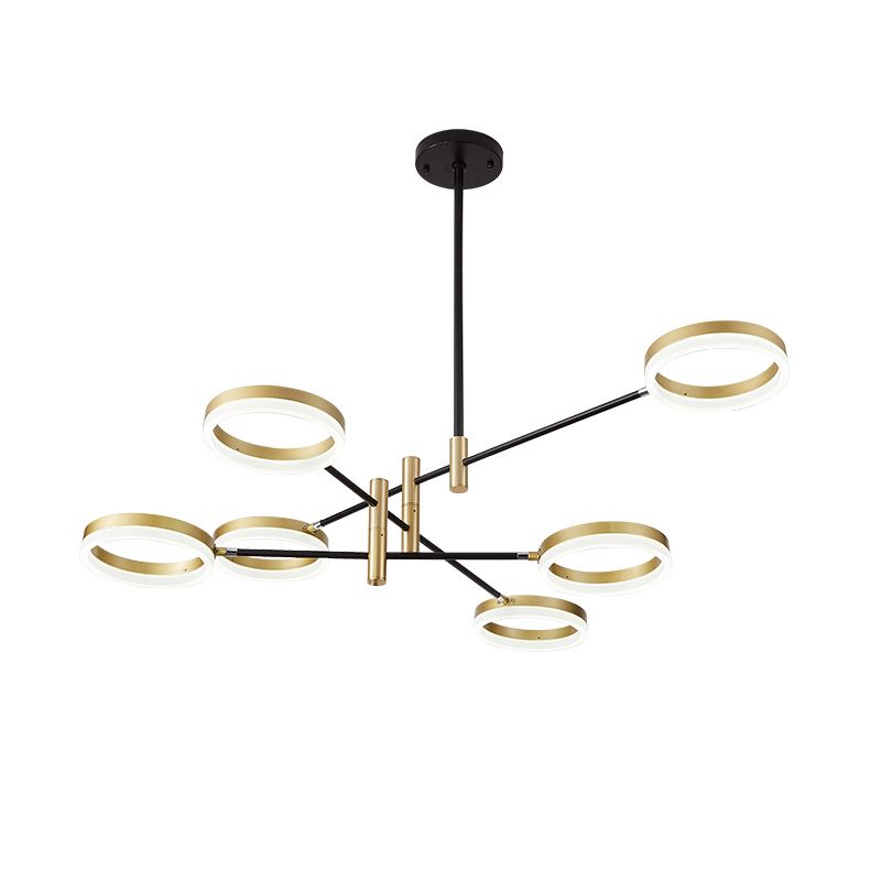 Chandelier à bague réglable Postmodern Acrylique Living Room LED Hanging Light in Black-Gold