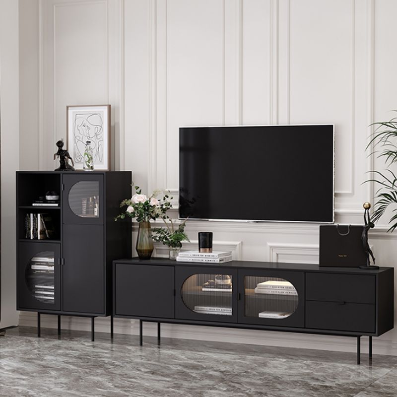 Modern Pine TV Stand Console Enclosed Storage TV Media Stand for Living Room