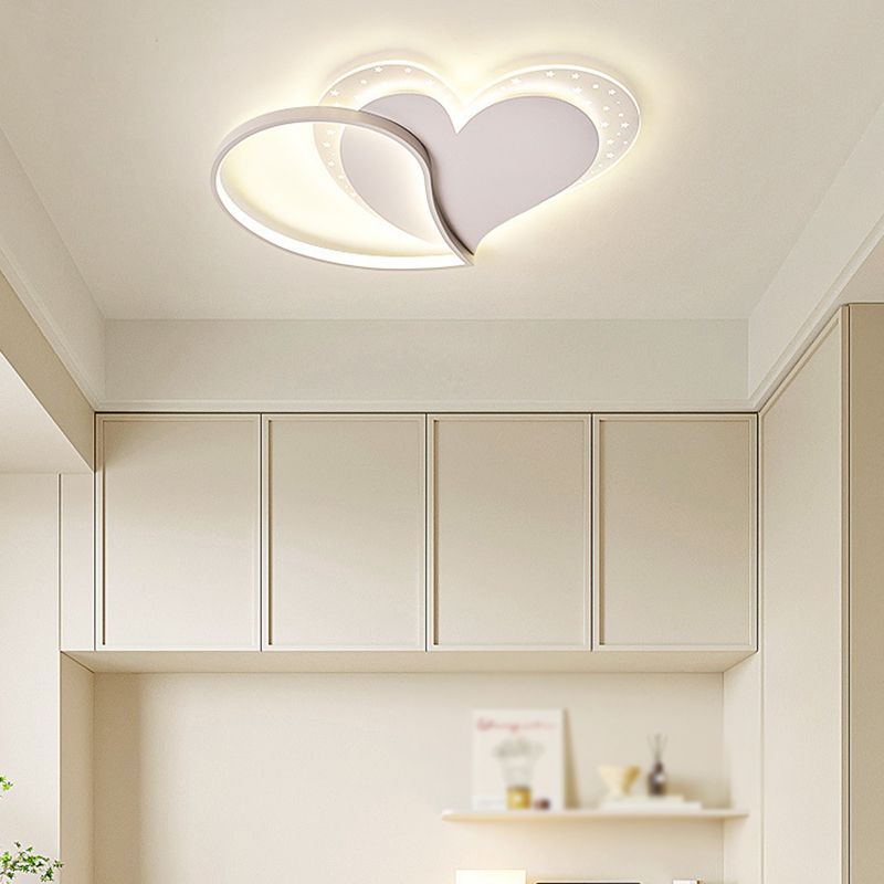 Heart Shape LED Ceiling Flush in White Finish Acrylic Kids Style Flush