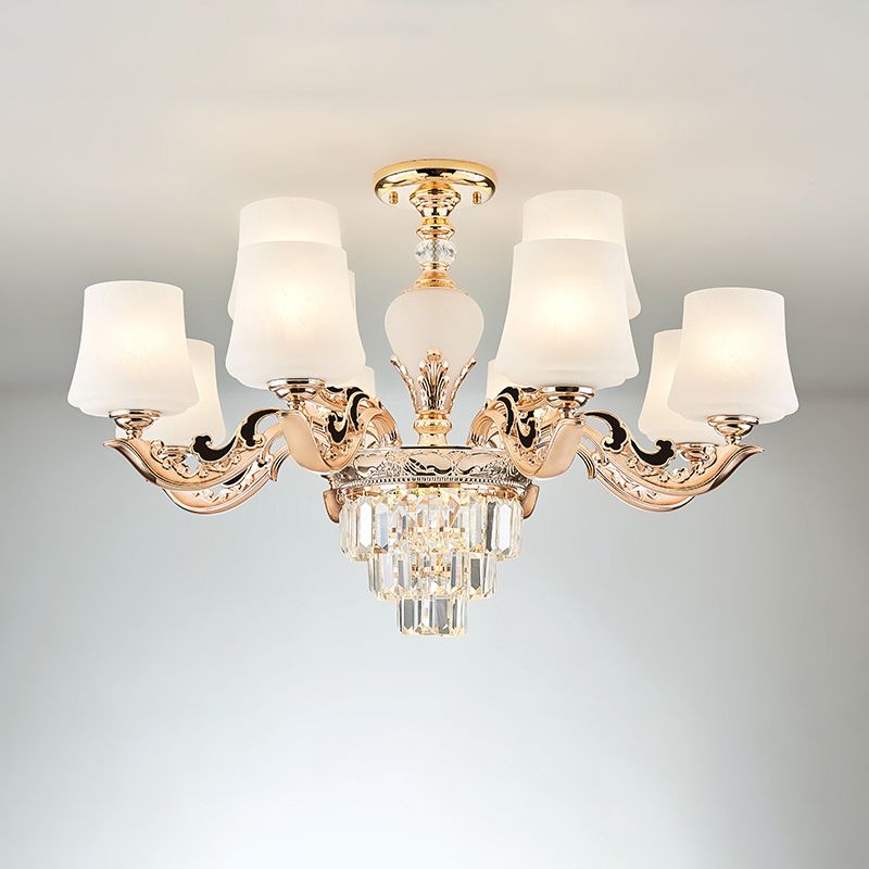 Retro Tapered Shade Chandelier Light White Glass Pendant Light Fixture for Living Room