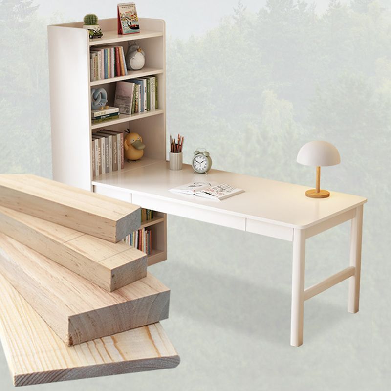 Wood Writing Desk and Chair Set 1-Drawer Kids Corner Desks with Book Shelf