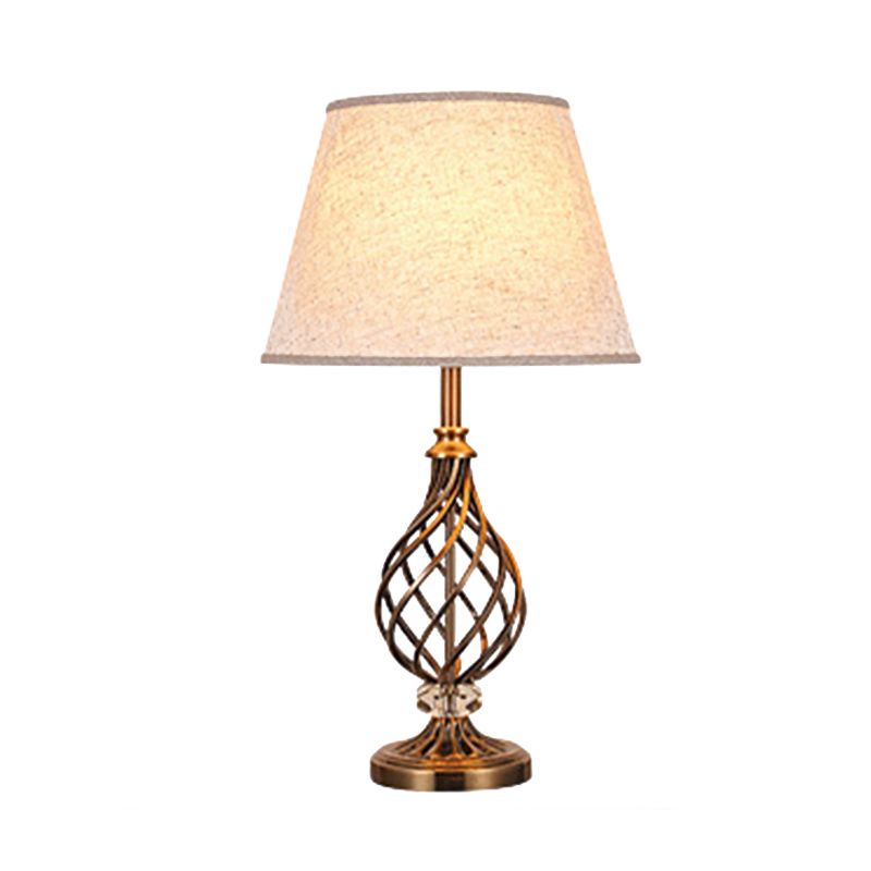 Fabric Conical Table Light Modern 1 Bulb Grey Desk Lamp with Laser Cut Gold Metallic Base