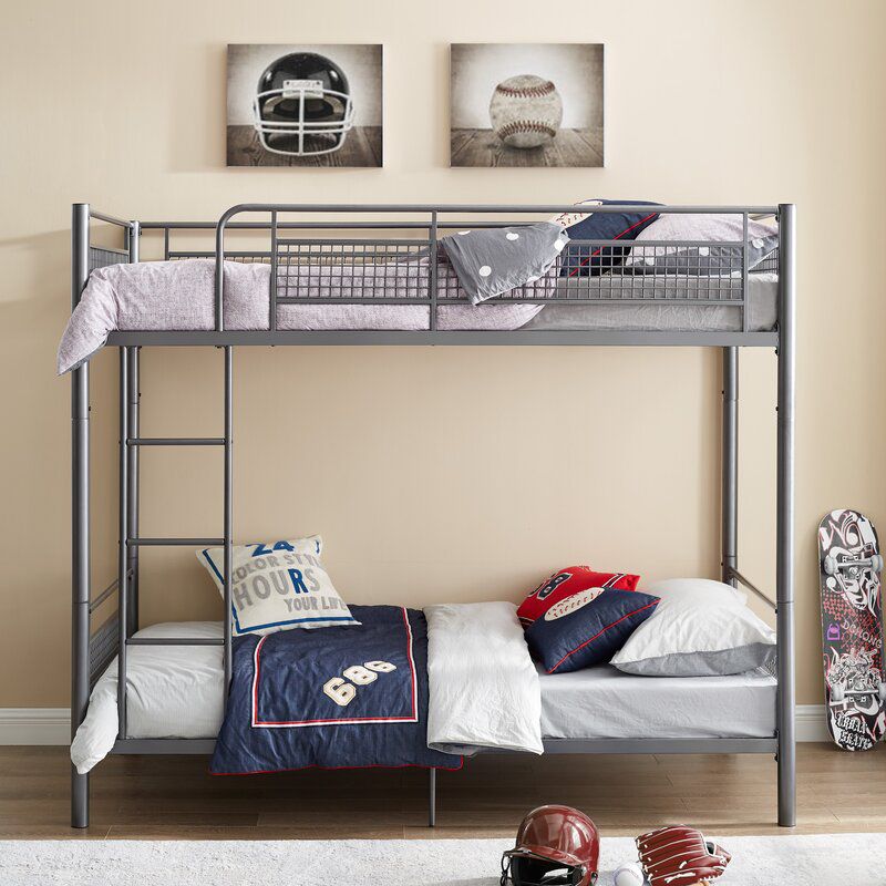 Metal Standard Bunk Bed 74.8" H High Bunk Bed Frame with Built-In Ladder