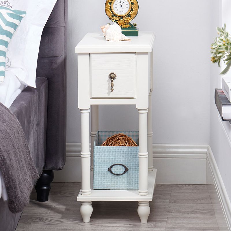 Contemporary Accent Table Nightstand Solid Wood Bedside Cabinet with Drawer