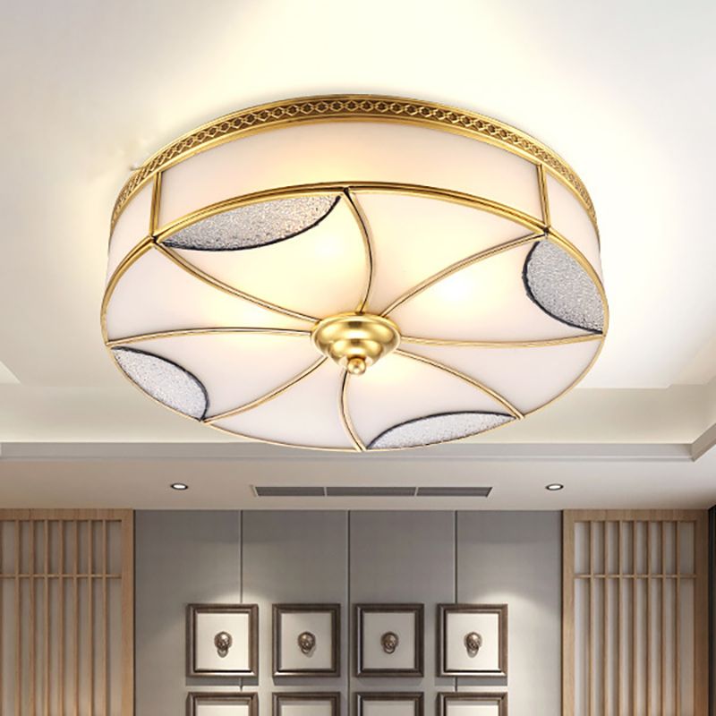 Brass 4 Lights Flushmount Light Vintage Frosted Glass Round Ceiling Flush Mount for Living Room