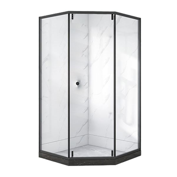 Neo-Angle Black Frame Shower Enclosure Tempered Glass Shower Stall with Fixed Panel