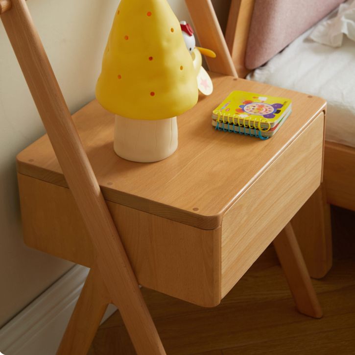 Solid Wood Kids Nightstand Light Wood Modern Youth Nightstand with a Drawer