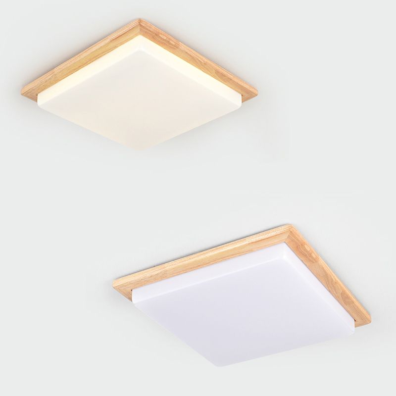 Modern LED Wood Flush Mount Geometric Shape Ceiling Light with Acrylic Shade for Bedroom