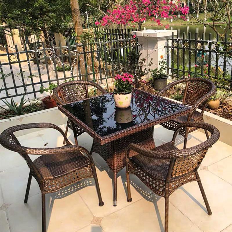 21" Wide Tropical Dining Side Chair Rattan Brown Outdoor Chair