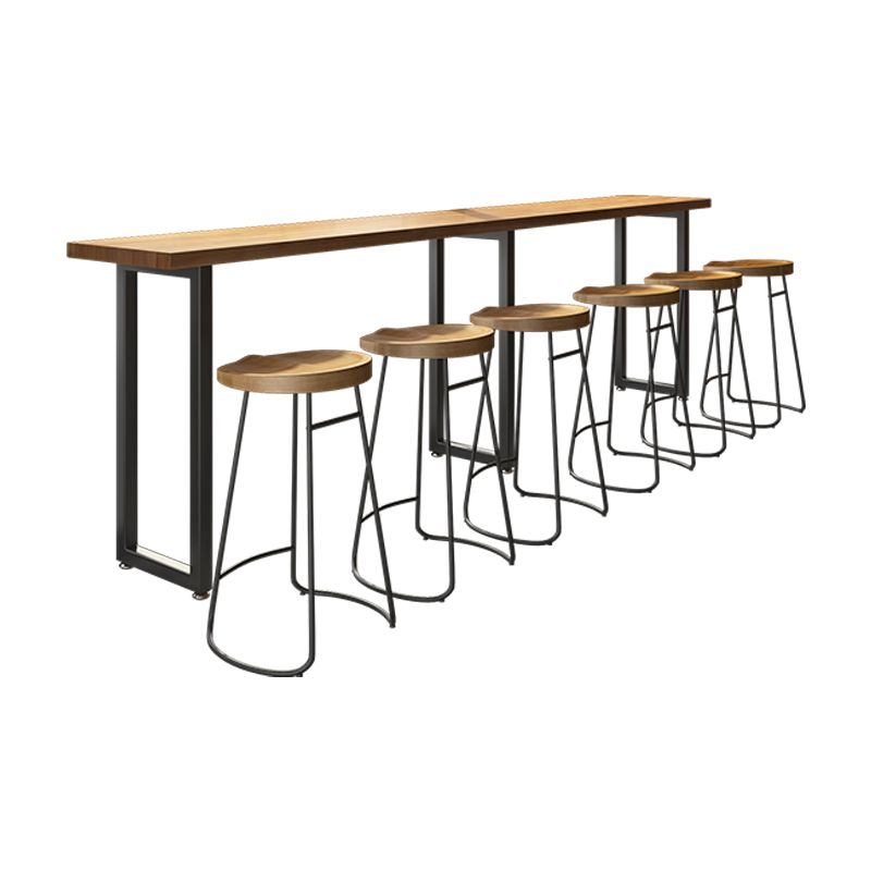 Brown Modern Style Bar Table with Solid Wood Bar Table with Metal Base