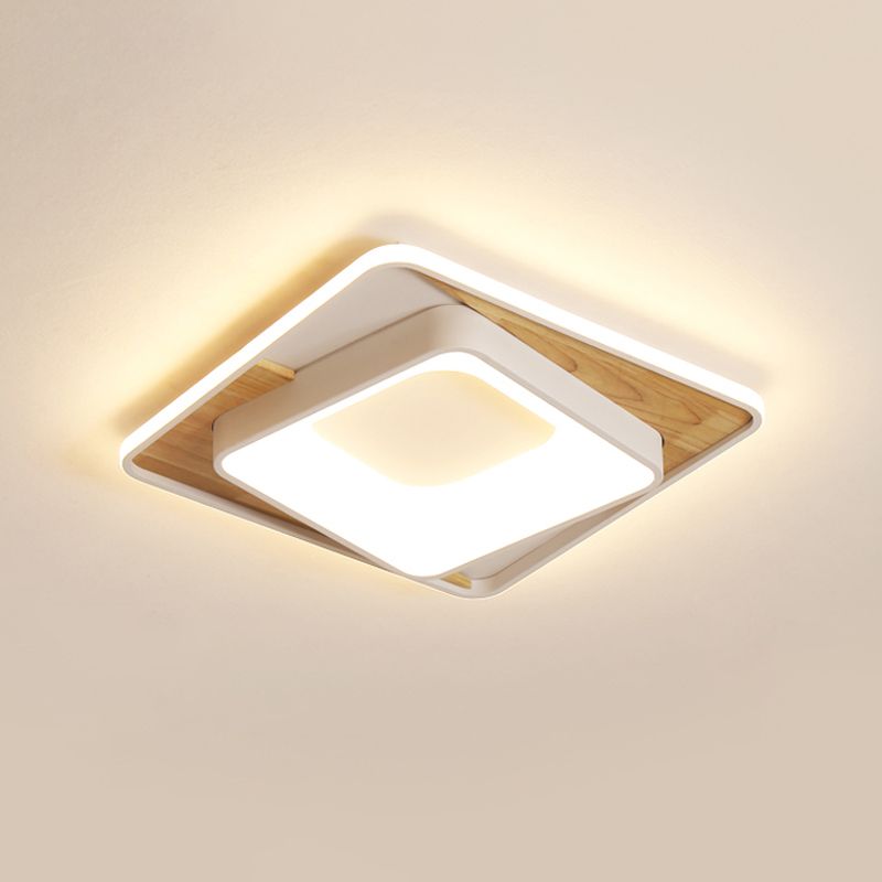 Lámpara de techo LED de estilo simple, cuadrada, acrílica, empotrada, blanca, 16"/19,5" de ancho