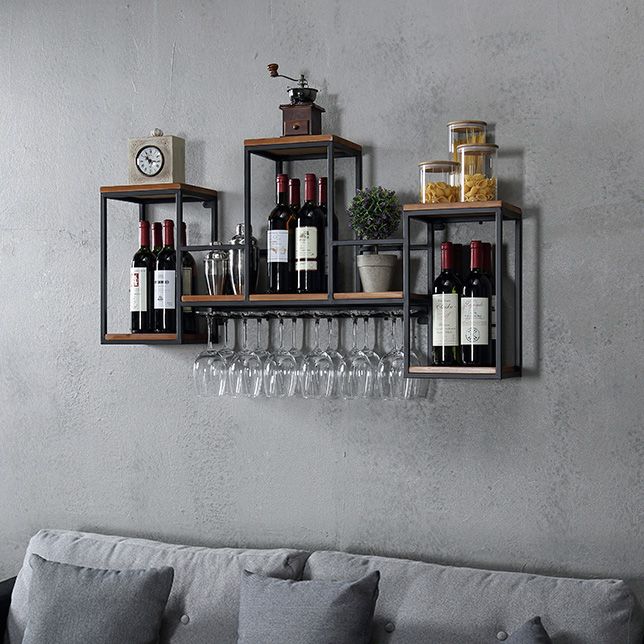 Industrial Wall Mounted Bottle Wine Rack Metal Wine Rack in Antiqued Black