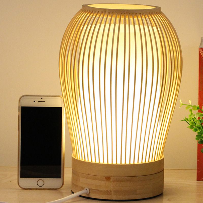 Japanese 1 Bulb Task Lighting White Droplet Small Desk Lamp with Bamboo Shade for Bedside