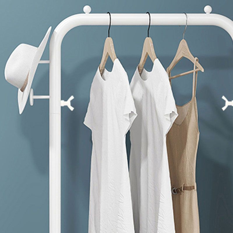 Modern Hall Stand Metal Hanging Rail and 4 Hooks Coat Rack with Castors