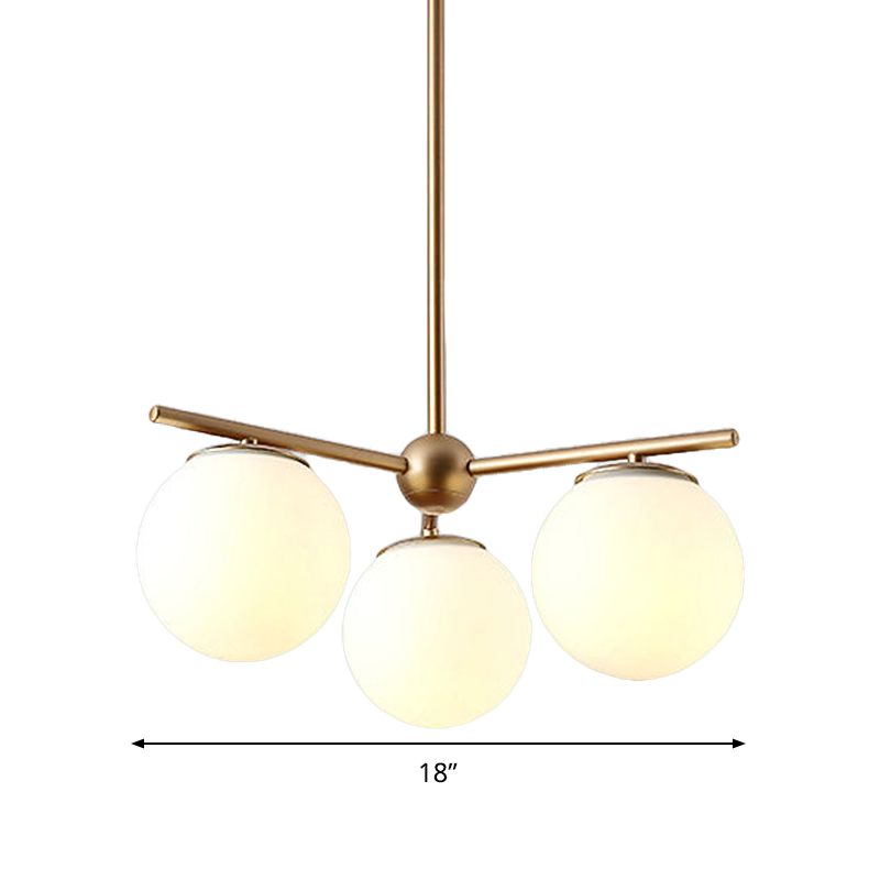 Globe hängende Kronleuchter modernes weißes Glas 3 Leuchten Gold Deckenlampe für Schlafzimmer