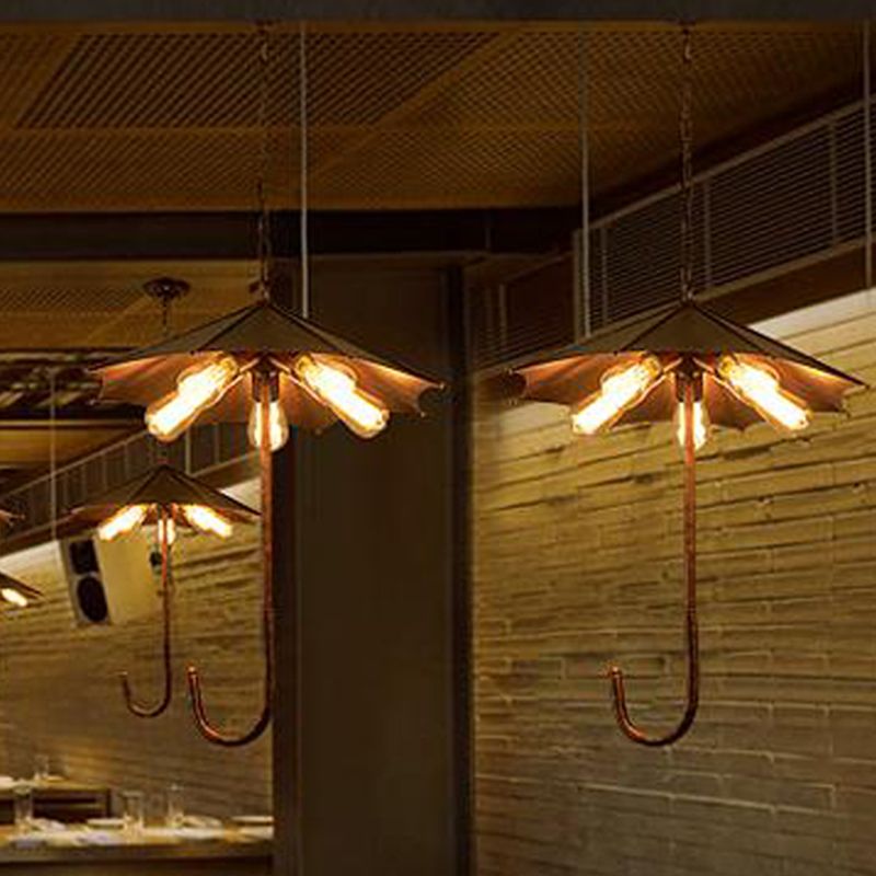 Rust Exposed Bulb Ceiling Pendant Chandelier Factory Metal 5 Lights Restaurant Hanging Fixture