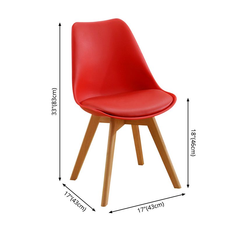 Scandinavian Home Side Chair Indoor Solid Back Plastic Dining Room Chair with Wood Legs