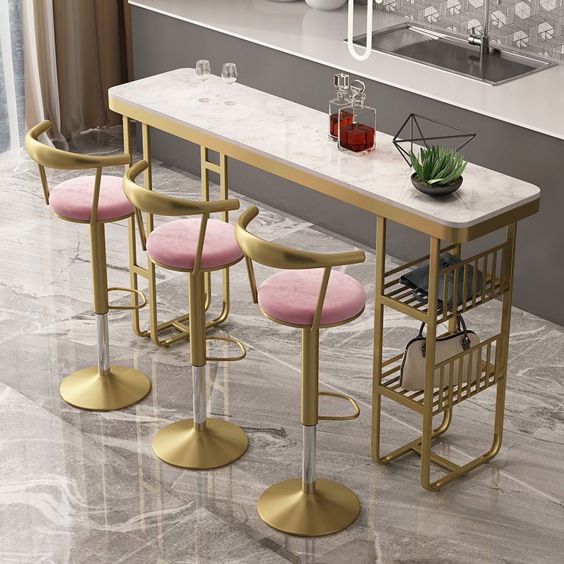 Rectangular Marble Bar Table Luxurious Bistro Table with Storage Double Pedestal