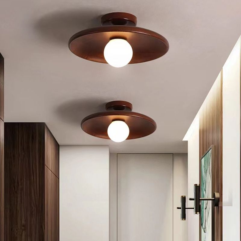 Wood Dome Shape Flush Ceiling Light Modern Style 1 Light Flush Mount Light Fixture