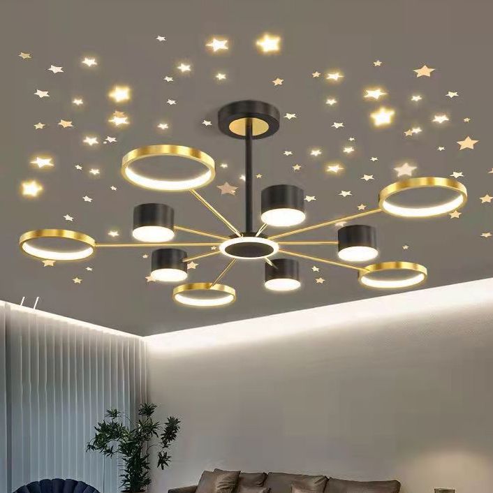 LED Simple Chandelier Lamp Multi Lights Round Shape Hanging Pendant Light for Living Room