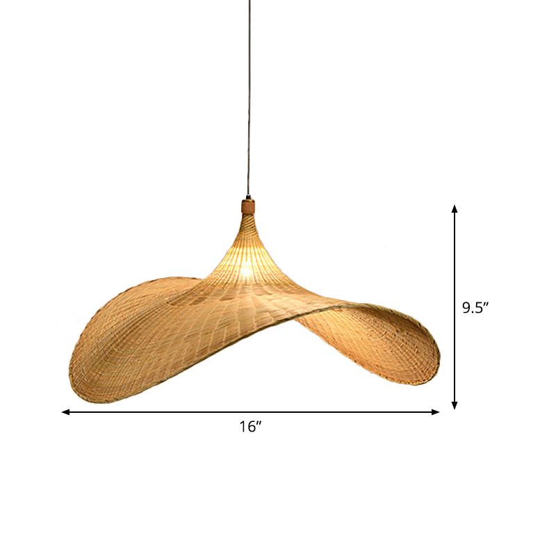 1 bulbe salon suspension de la lampe Asie lisse de lingue en lin avec une teinte en bambou fare