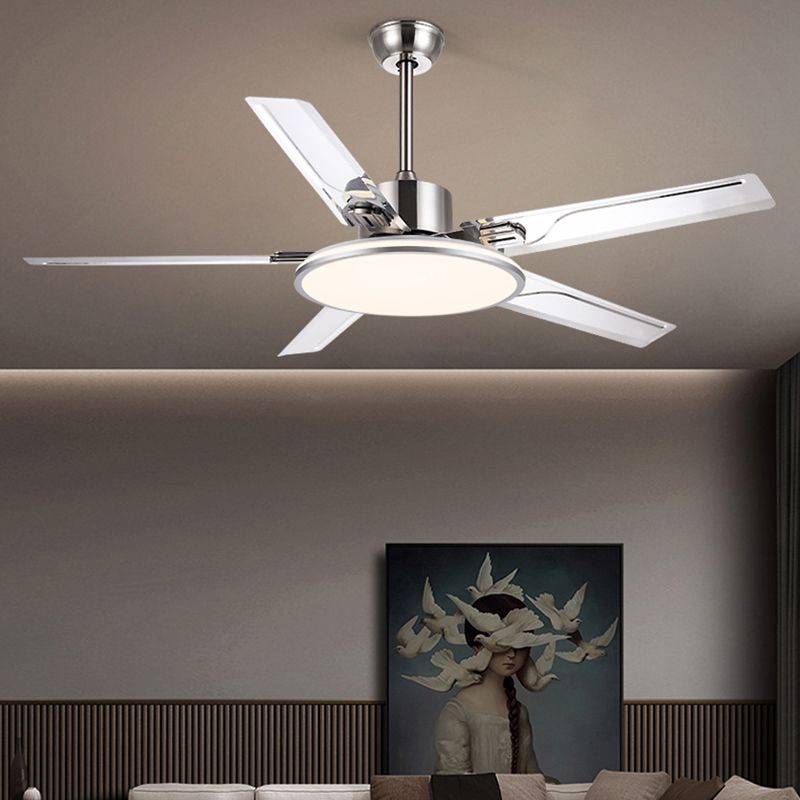 52" Metal LED Ceiling Fan Chrome Modern Fan Light Fixture with 5 Blades