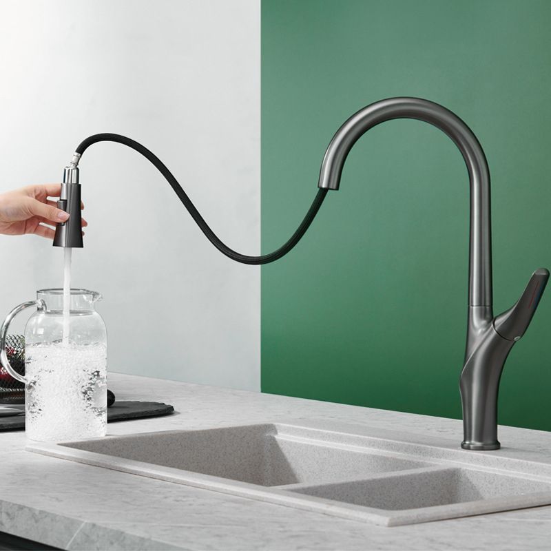 Modern Kitchen Sink Faucet Brass Pulldown Sprayer Single Handle High Arch Pot Filler