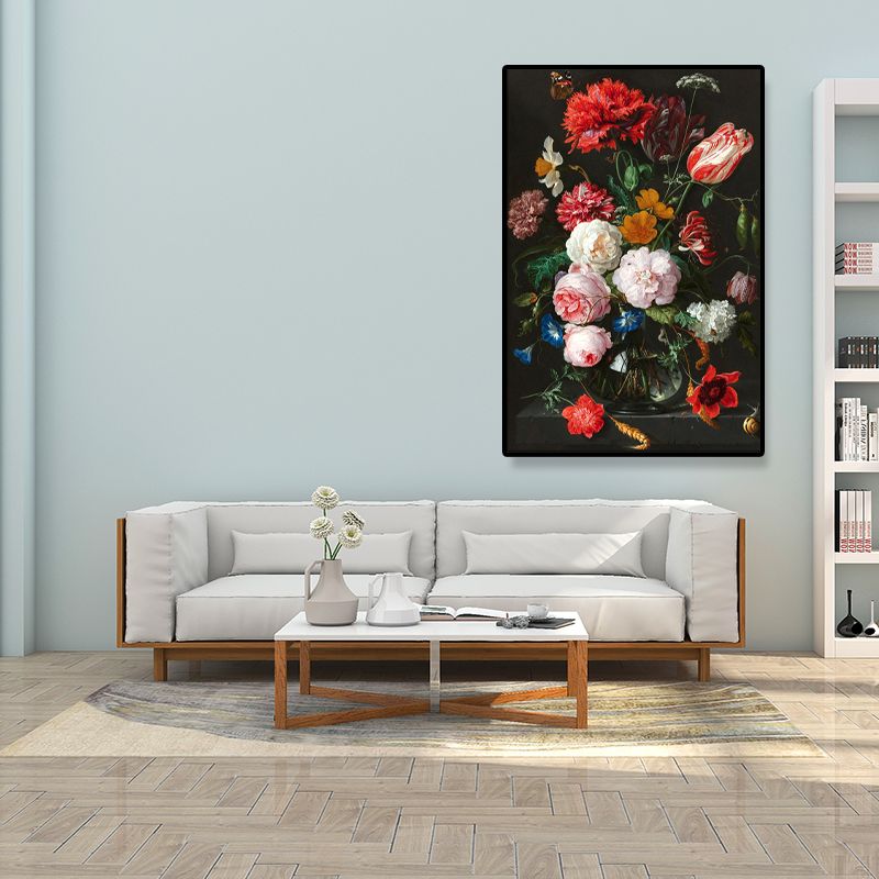 Traditional Bright Flower Wall Art Canvas Textured Red Painting for Living Room (Multiple Size Options)