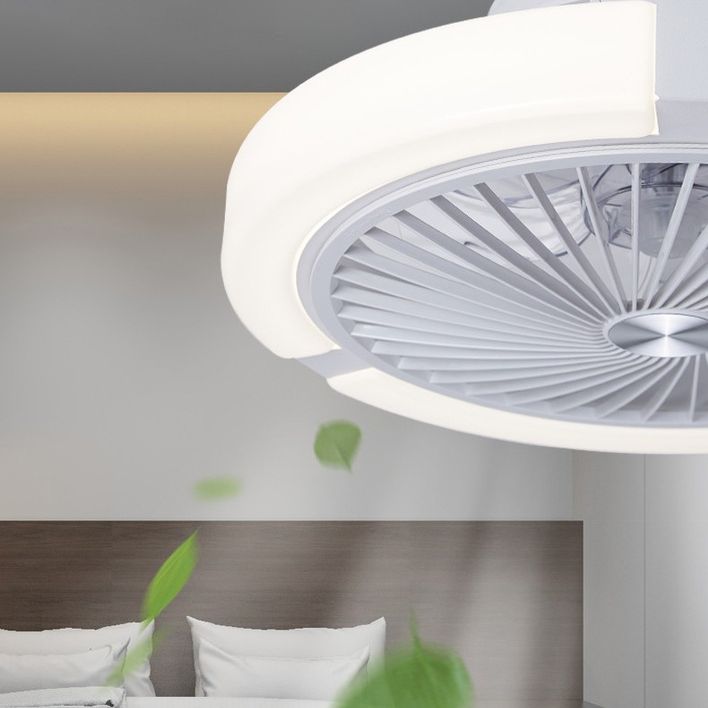 Nordic Round Fan Light Fixture Acrylic Bedroom LED Semi Flush Ceiling Light with Remote