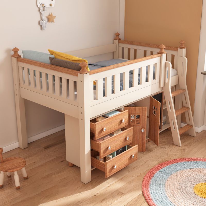 Contemporary Brone Nursery Crib Solid Wood Standard Bunk Bed with Guardrail
