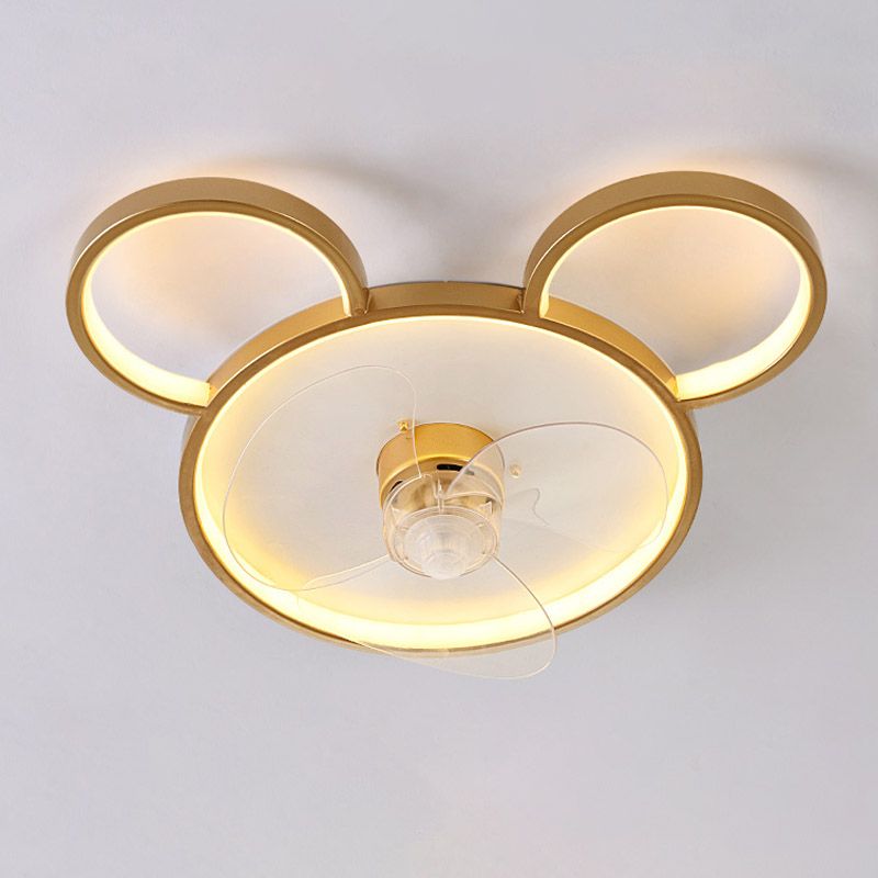 Cartoon LED Flush Mount Fans Lampe Geométrique Semi Flush Plafond Lightture avec ombre en métal