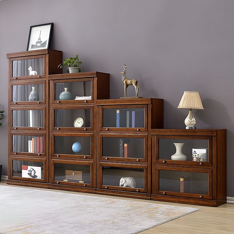 Modern Bookcase Solid Wood Closed Back Bookshelf with Door for Home Office