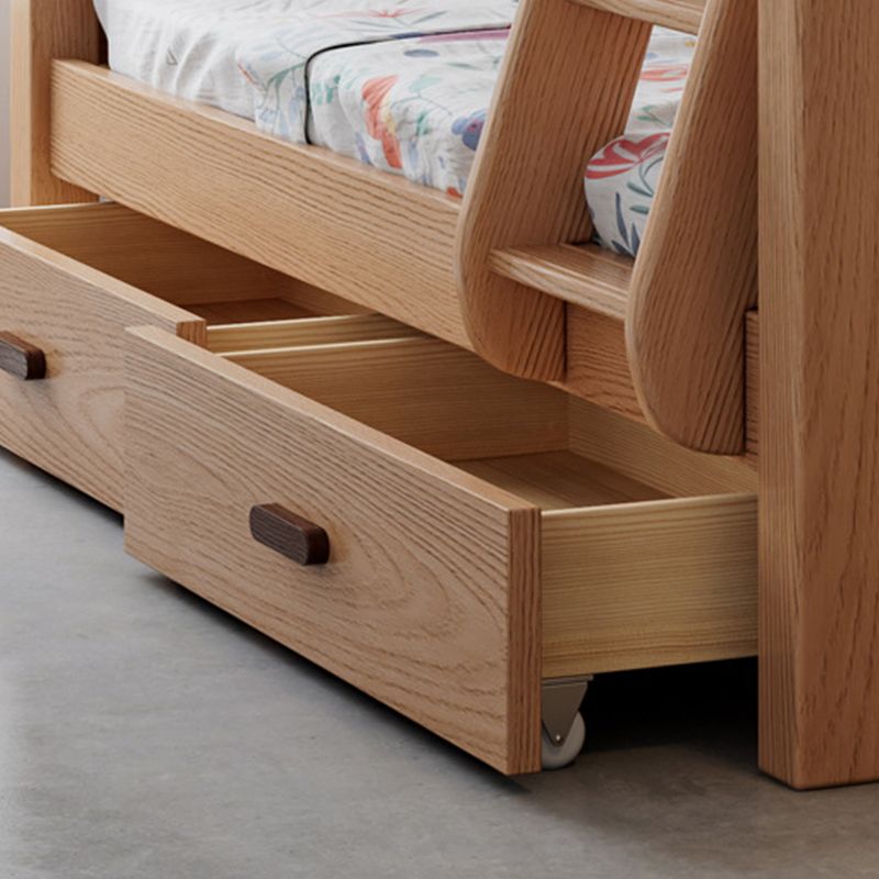 Modern Solid Wood Bunk Bed Panel Headboard Beech Kids Bed with Stairway