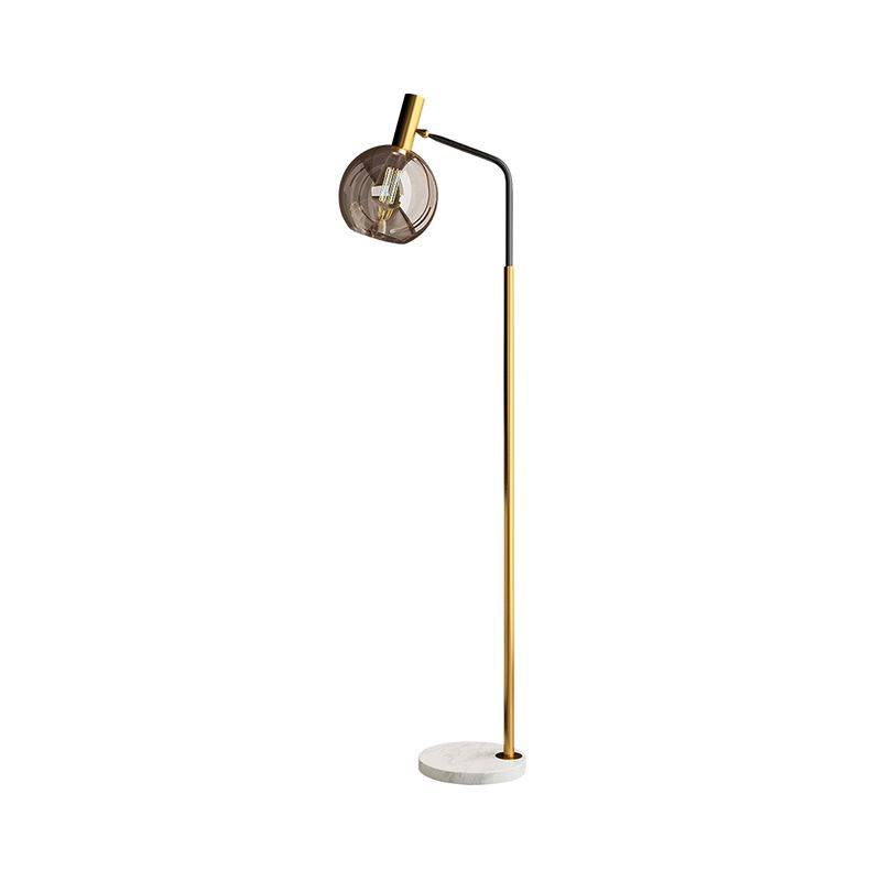 Post Modern Ball Floor Stand Lamp Smoke Gray Glass 1 Light Living Room Floor Light in Brass and Black