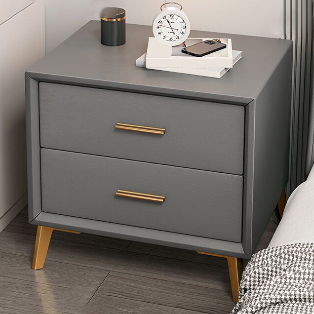 Leather Bed Nightstand Classic Glam Bedside Cabinet with Drawers