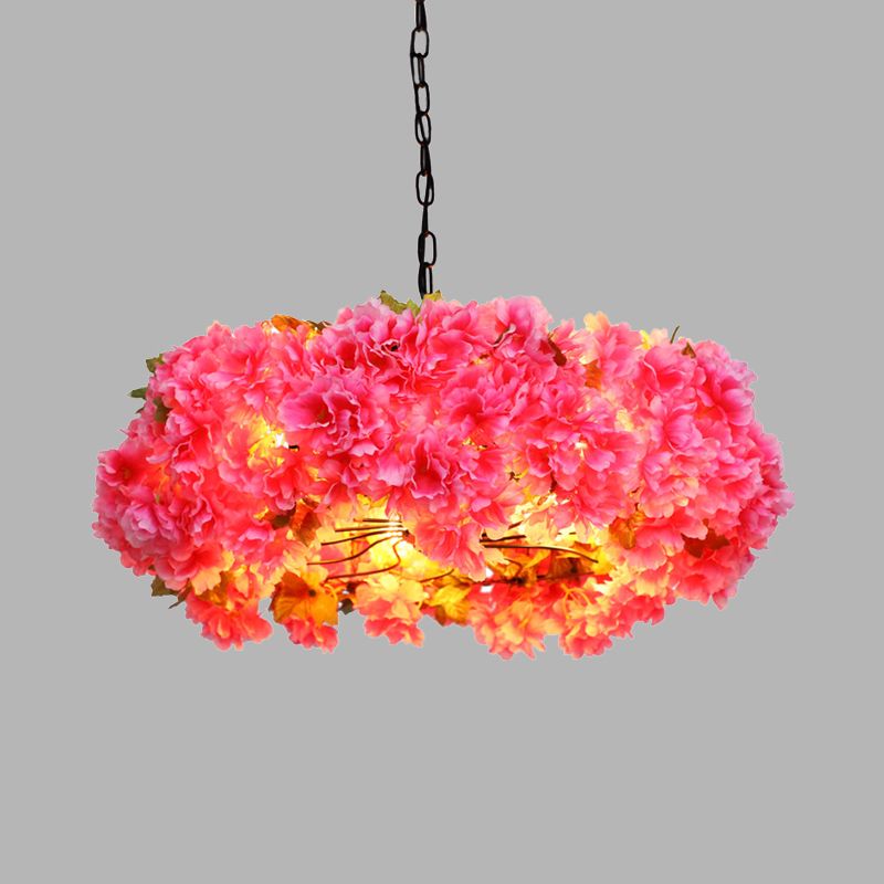 5 Lights Blossom Chandelier Lamp Antique Pink Metal LED Pendant Light for Restaurant, 21.5"/25.5" W